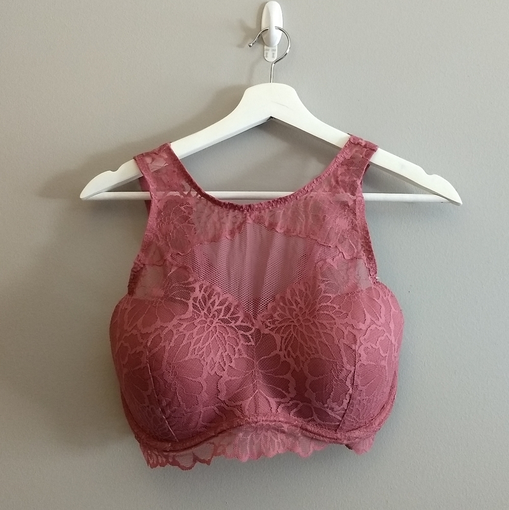 PINK Rose Color Lace Bralette